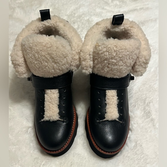 Coach Shearling Boots Urban Hiker Leather Turnlock Platform Sneaker size 7B - Picture 5 of 8